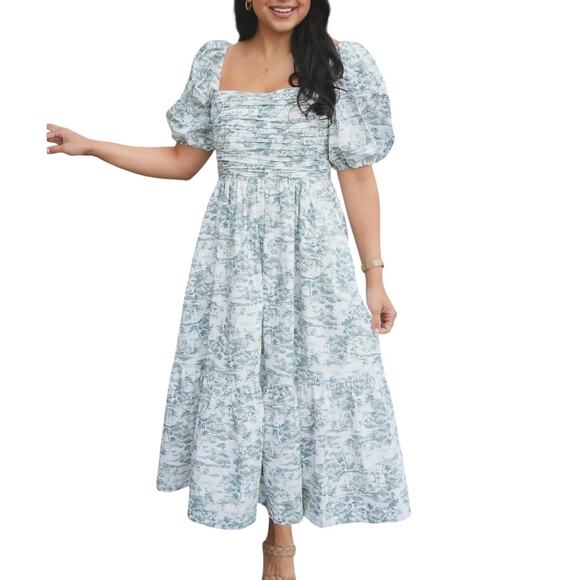 Abercrombie & Fitch Dresses & Skirts - Abercrombie & Fitch Emerson Poplin Puff Sleeve Dress Sz XXL Green Toile